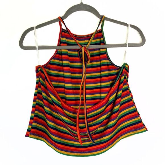 Rainbow Striped Pride Plus Size Halter Cami Crop Top - Size 3x - Picture 2 of 6